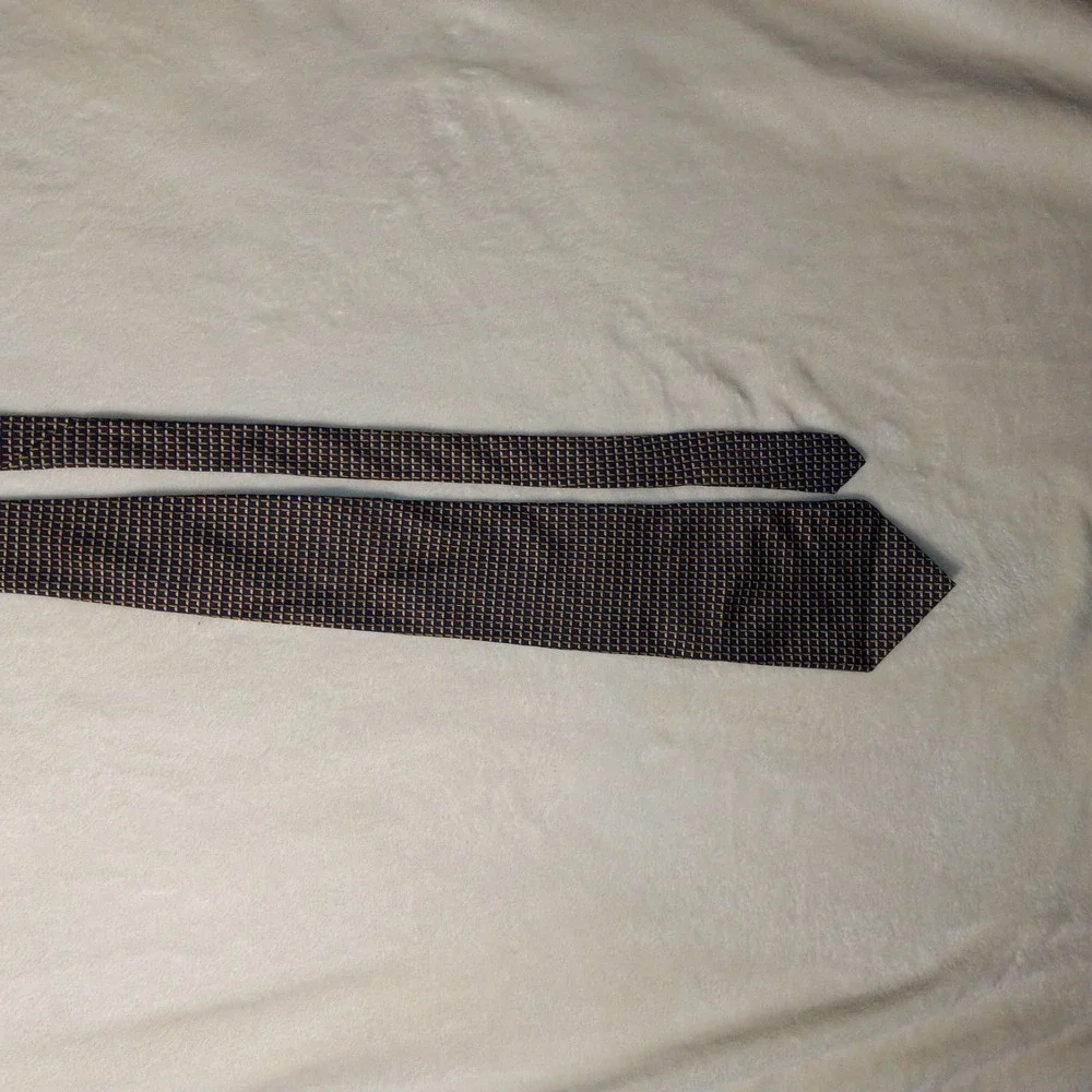 Nautical Navy Blue Yellow White Classic Tiny geometric pattern Tie 100% Silk
